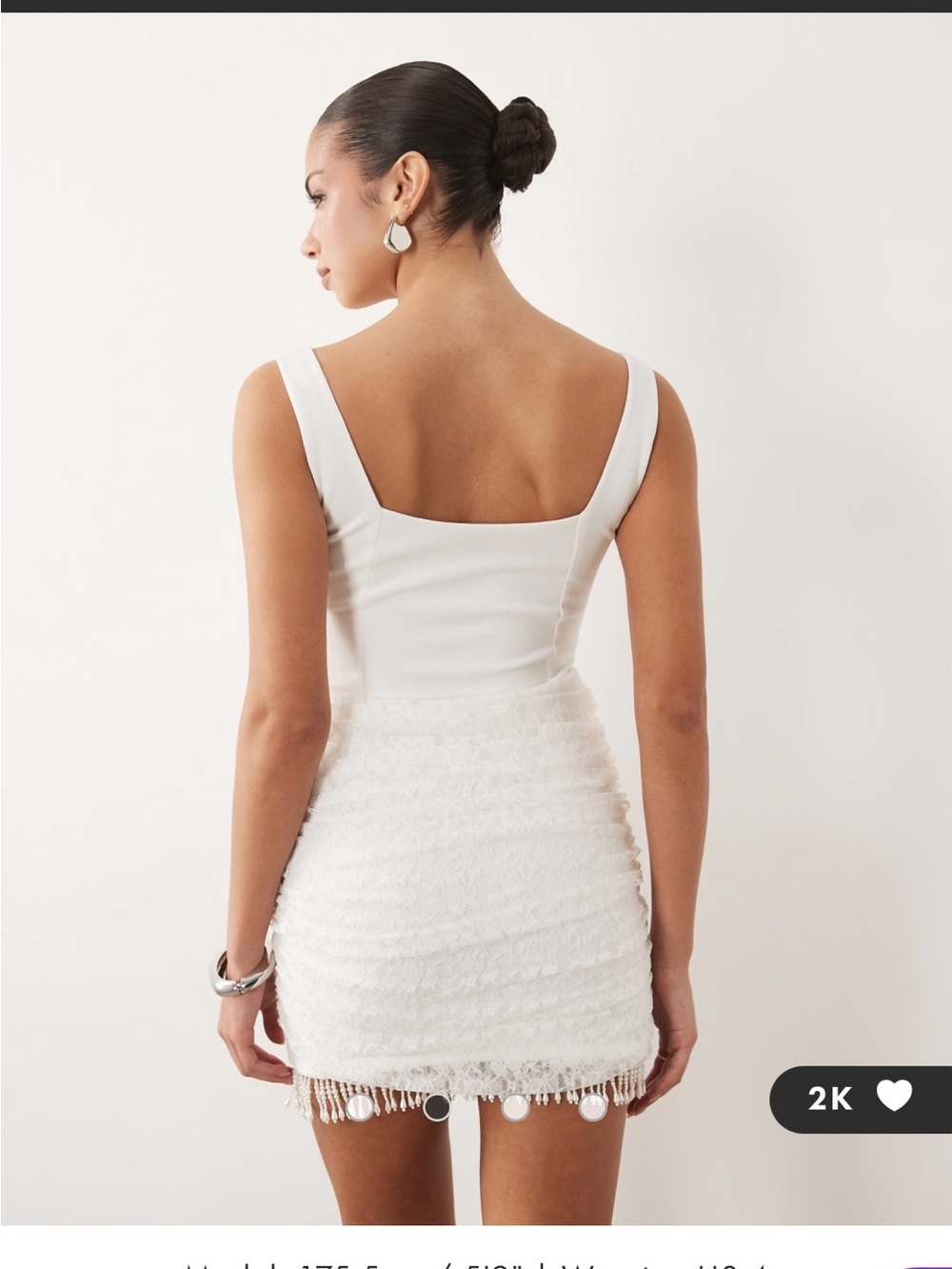 ASOS White Mini Dress with Square Neck and Tassel Trim - Picture 2 of 8